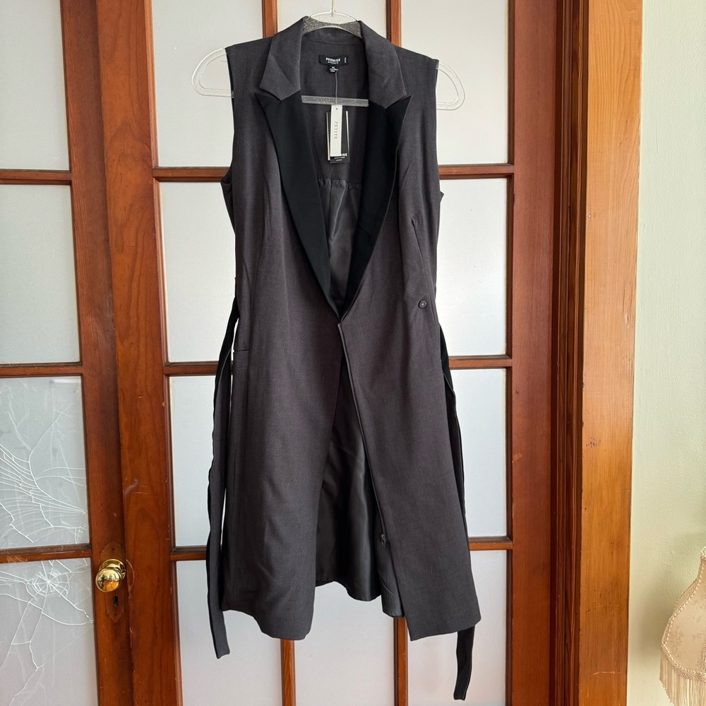 PREMISE ELEGANT A-LINE DRESS. WRAP STYLE ZIPPER UNDERNEATH THE WRAP FLAP BELT - Picture 3 of 16